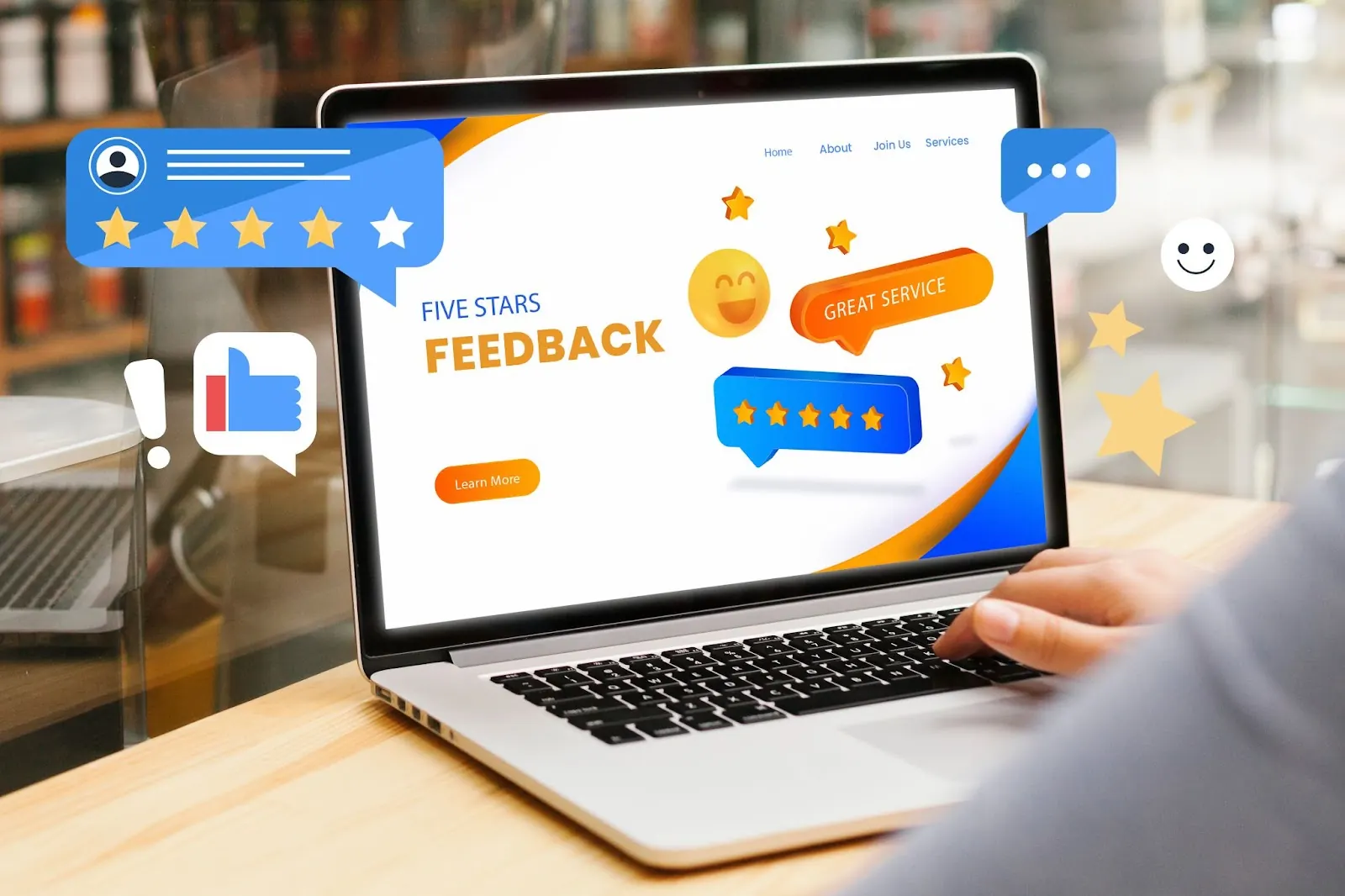 Man leaving feedback and review for certain business