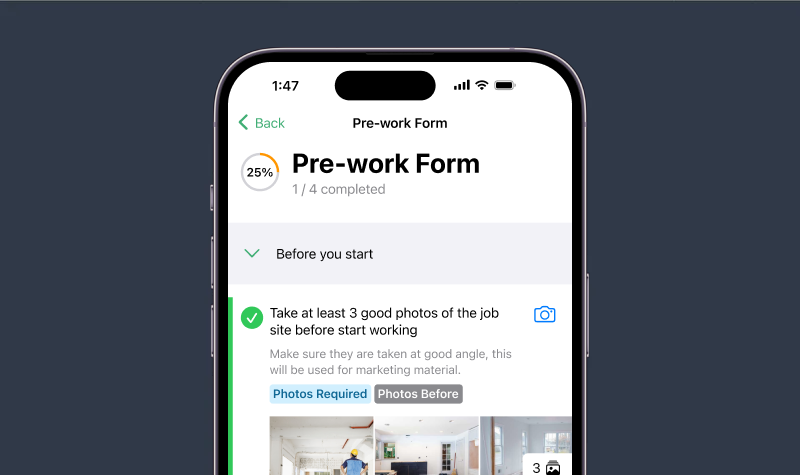 Screenshot of mobile view of checklists