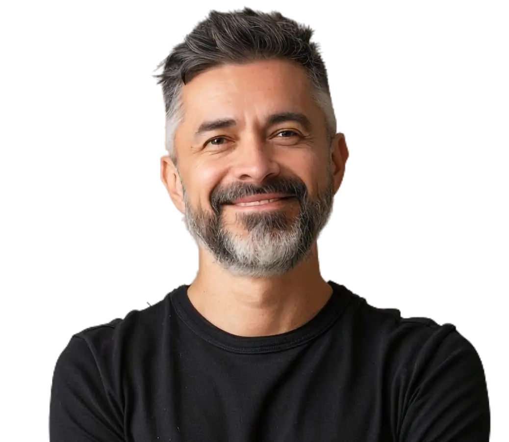 Close up of a man in a black t-shirt